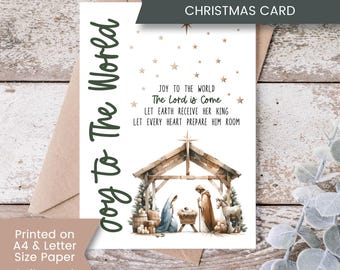 Printable Nativity Christmas Card, Christian Christmas Card, Joy to The World,  Religious Card, Scripture, Instant, Digital Download