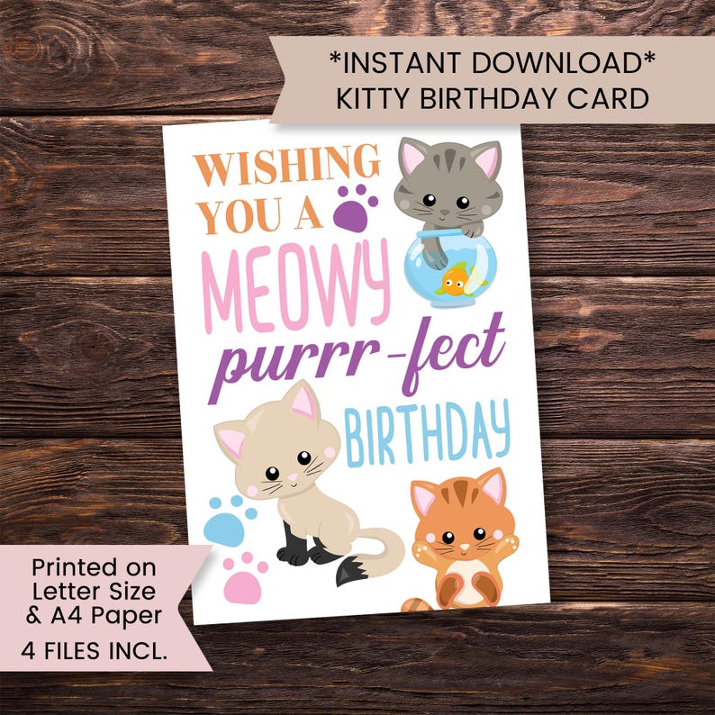 Printable Kitten Birthday Card for Girl, Birthday Card With Kitty for ...
