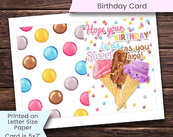 Ice Cream Birthday Card, Printable Ice Cream Birthday Card, Happy Birthday Card, Printable Birthday Card, Printable, Digital, Download