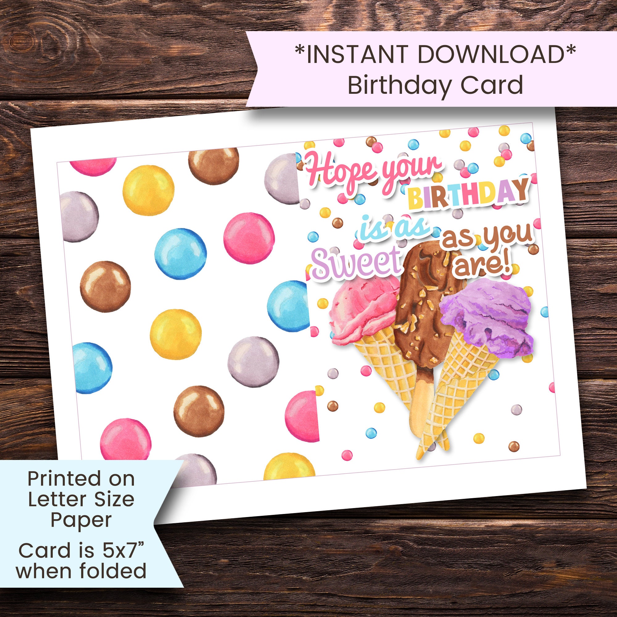 Ice Cream Birthday Card Printable Ice Cream Birthday Card Printable