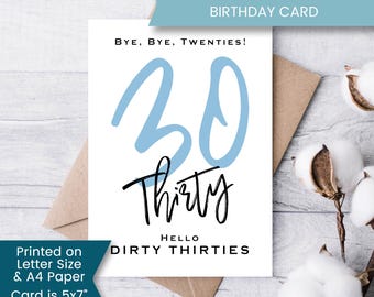Printable Funny 30th Birthday Card for Son, Dirty Thirty Birthday Card for Boyfriend, Thirtieth Birthday Card for Him, Instant, Digital