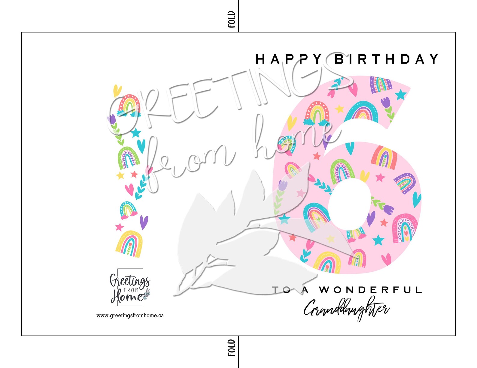 Printable 6th Birthday Card for Granddaughter, Rainbow Birthday Card ...
