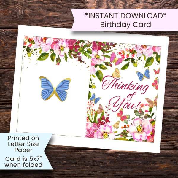 Thinking of You Card, Printable Butterfly Card, Printable Thinking Of You Card, Butterfly, Watercolor, Printable, Digital, Download