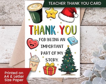 Printable Christmas Thank You Card for Teacher, Christmas Teacher Card, Daycare Teacher Thank You Card, Preschool, Nursery, Digital Download