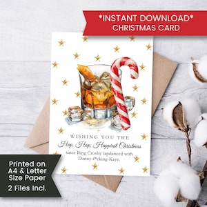 Druckbare Whisky Weihnachtskarte für Filmliebhaber, lustige Weihnachtskarte für Erwachsene, klassische Weihnachtsfilmkarte, Karte für Filmfan, digital