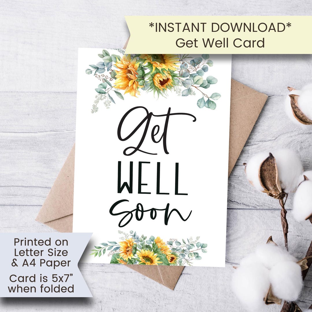 Sunflower Get Well Card, Printable Get Well Card for Grandma, Get Well ...