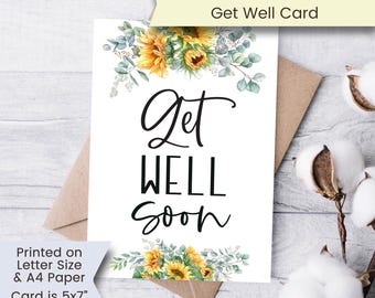 Sunflower Get Well Card, Printable Get Well Card for Grandma, Get Well Soon Card for Aunt, Get Well Soon, Sunflowers, Digital, Download