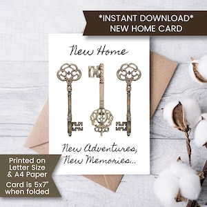 Tarjeta imprimible para nuevo hogar, tarjeta de inauguración de la casa para un hijo, felicitaciones para el nuevo propietario, tarjeta de mudanza para un amigo, descarga digital instantánea