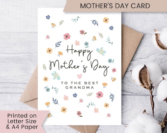 Printable Wildflower Mother's Day Card for Grandma, Digital Download