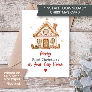 Cartão de Natal para a nova casa para a filha, para imprimir, primeiro Natal na sua nova casa, cartão de Natal para novos donos de casa, download instantâneo e digital