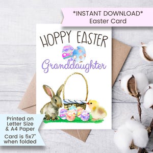 Carte de Pâques imprimable pour petite-fille Carte de Pâques pour fille avec lapin Carte de Pâques pour petit-enfant, imprimable, numérique, fille