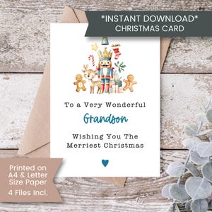 Enkel Weihnachtskarte, druckbare Weihnachtskarte für Enkel, Weihnachtsgeschenk für Enkel, Enkel Weihnachtskarte, Instant Download, digital