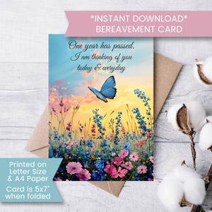 Carte d'anniversaire de deuil imprimable papillon bleu, carte d'anniversaire de perte, carte de sympathie, en pensant à vous, instantané, téléchargement numérique