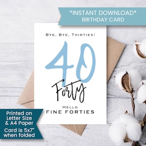 Printable Funny 40th Birthday Card for Son, Fortieth Birthday Card for Boyfriend, Forty Birthday Card for Him, Fine Fortys, Instant, Digital