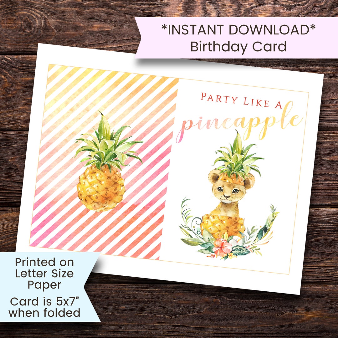 Pineapple Birthday Card, Printable Pineapple Card, Lion Cub Birthday ...