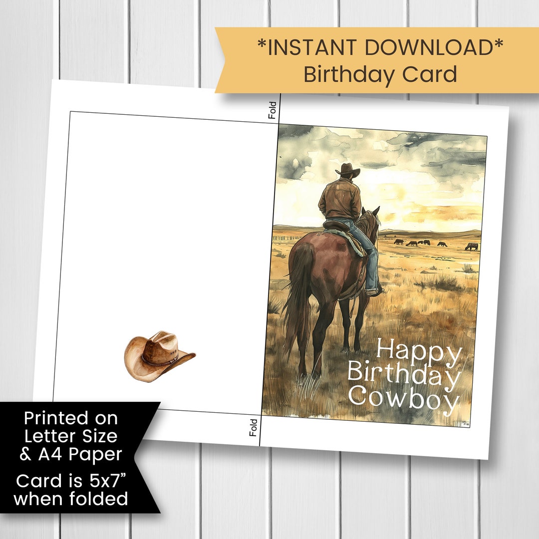 Cowboy Birthday Card, Printable Cowboy Birthday Card for Dad, Horse Birthday Card, Happy ...