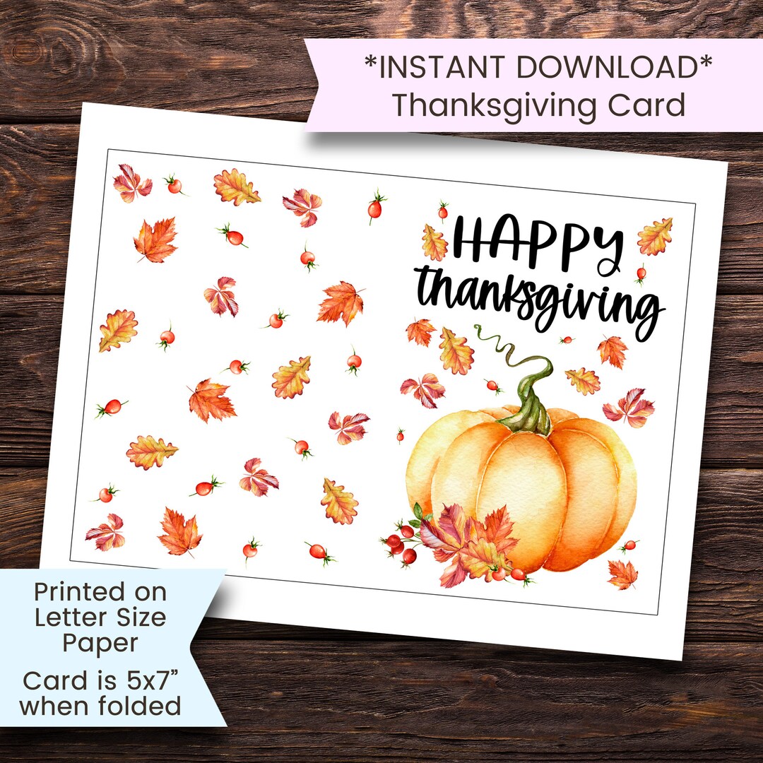 Printable Thanksgiving Card, Happy Thanksgiving Card, Thanksgiving Card ...