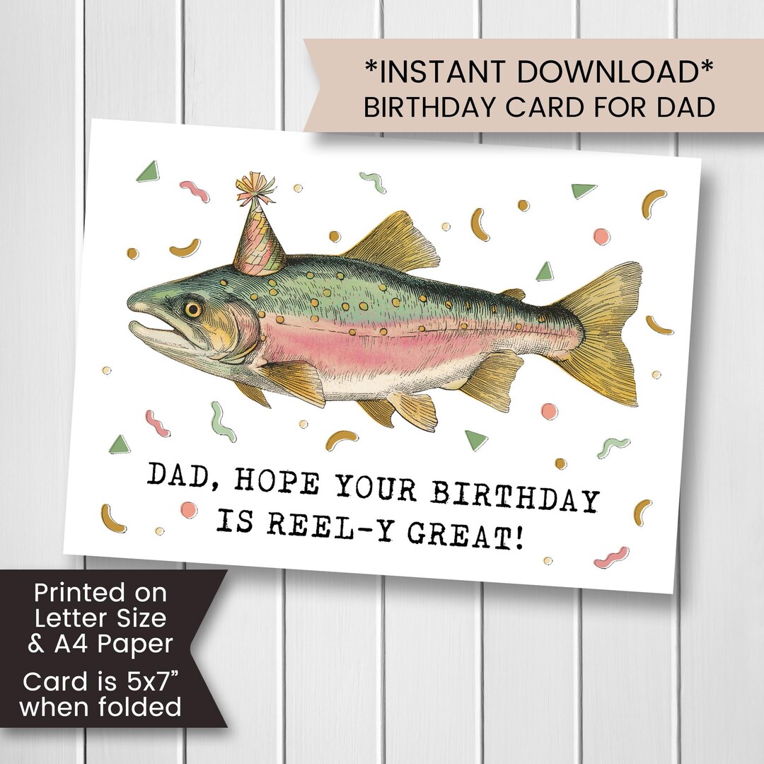 Printable Fish Birthday Card for Dad, Funny Dad Birthday Card, Salmon ...