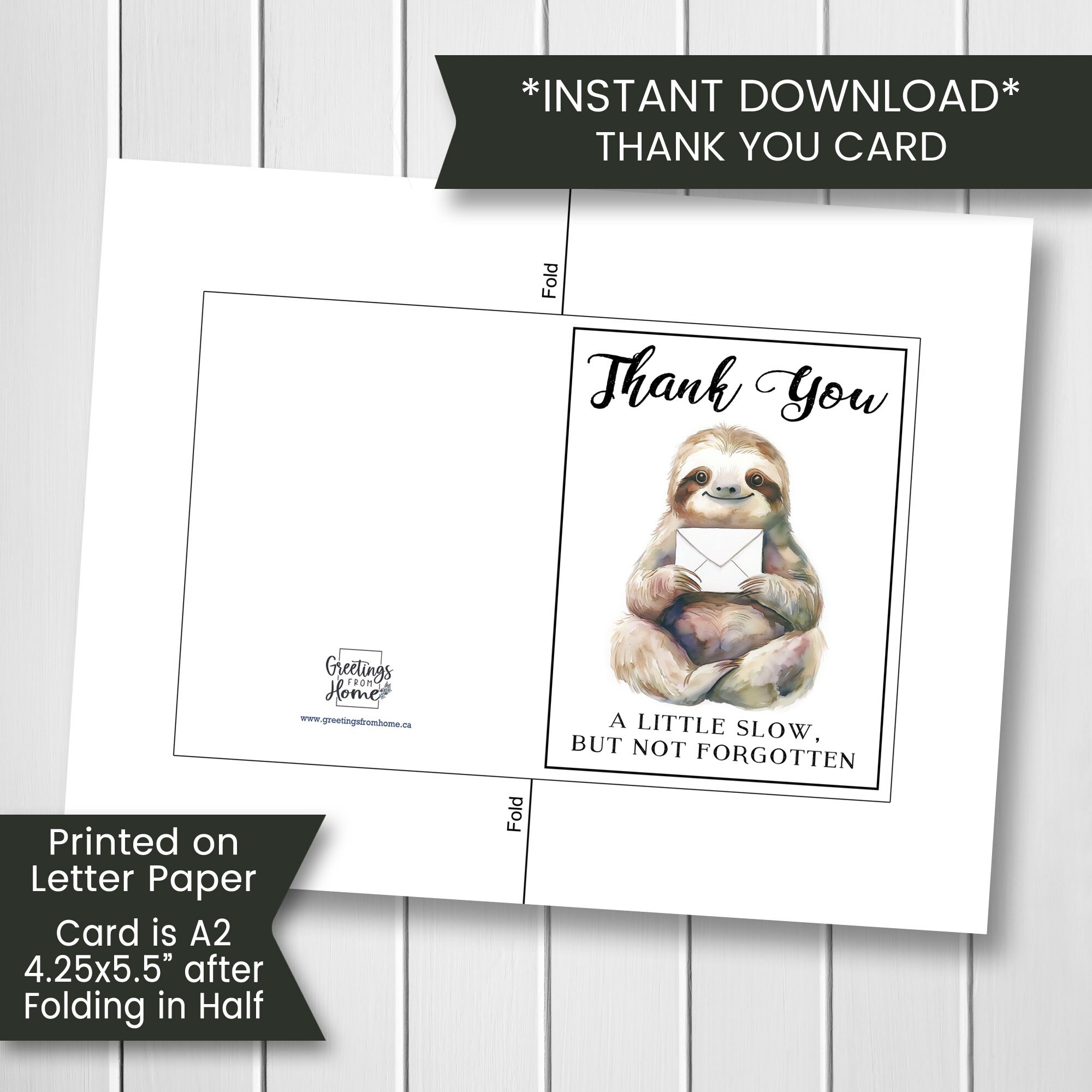 Printable Sloth Thank You Card, Belated Thank You Card for Friend ...