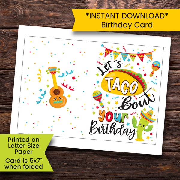 Carte d'anniversaire Fiesta imprimable, imprimable carte d'anniversaire tacos, carte Fiesta, Taco Bout, Fiesta, anniversaire tacos, imprimable, numérique, téléchargement