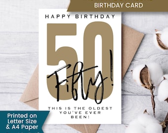 Printable Funny 50th Birthday Card for Him, Fifty Birthday Card for Dad, Birthday Card 50, Digital Download