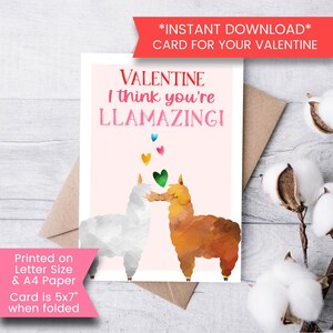 Printable Llama Valentines Day Card for Wife, Llama Lovers Valentine Card for Husband, Llama Greeting Card Alpaca, Digital Instant Download