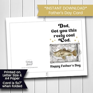 Cartão de dia dos pais de peixe engraçado para o pai, cartão de dia dos pais de bacalhau para impressão, cartão de humor de pesca para ele, cartão de felicitações de criança, download digital