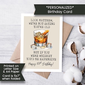 Personalized Funny Birthday Card for Dad Printable, Whiskey Birthday Card for Husband, Getting Old Card, Whisky Glass , Digital Download