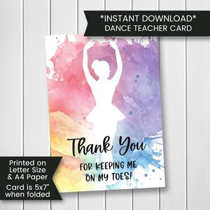 Card for Dance Teacher Printable, Thank You Card for Ballet Teacher, Dance Instructor Thank You Card Ballet Instructor Appreciation, Digital