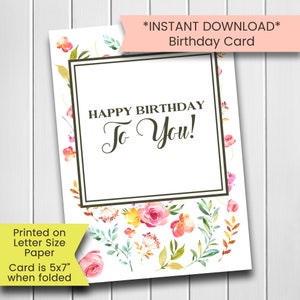 Printable Wildflower Birthday Card for Mom, Pressed flowers Birthday Card for her, Birthday Card, Happy Birthday, Floral Watercolor, Digital