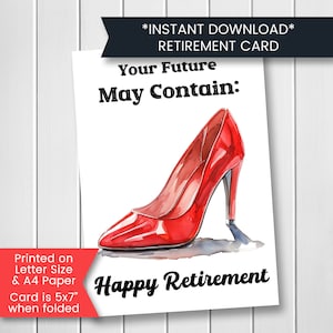 Carte de retraite amusante pour maman, carte de retraite heureuse imprimable pour collègue, talons hauts, pour elle, cadeau de retraite, instantané, téléchargement numérique