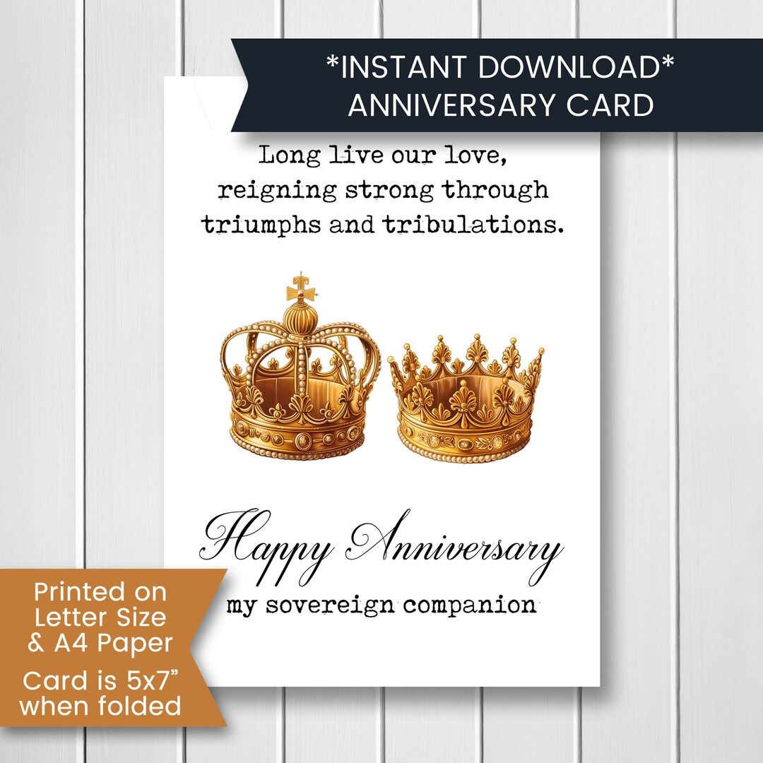 Royal Anniversary Card for Wife or Husband, Printable Funny Anniversary