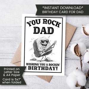 Grappige verjaardagskaart voor vader van kinderen afdrukbaar, You Rock Dad Card voor verjaardag, muzikant vader, gitaar verjaardagscadeau, wenskaart, digitaal