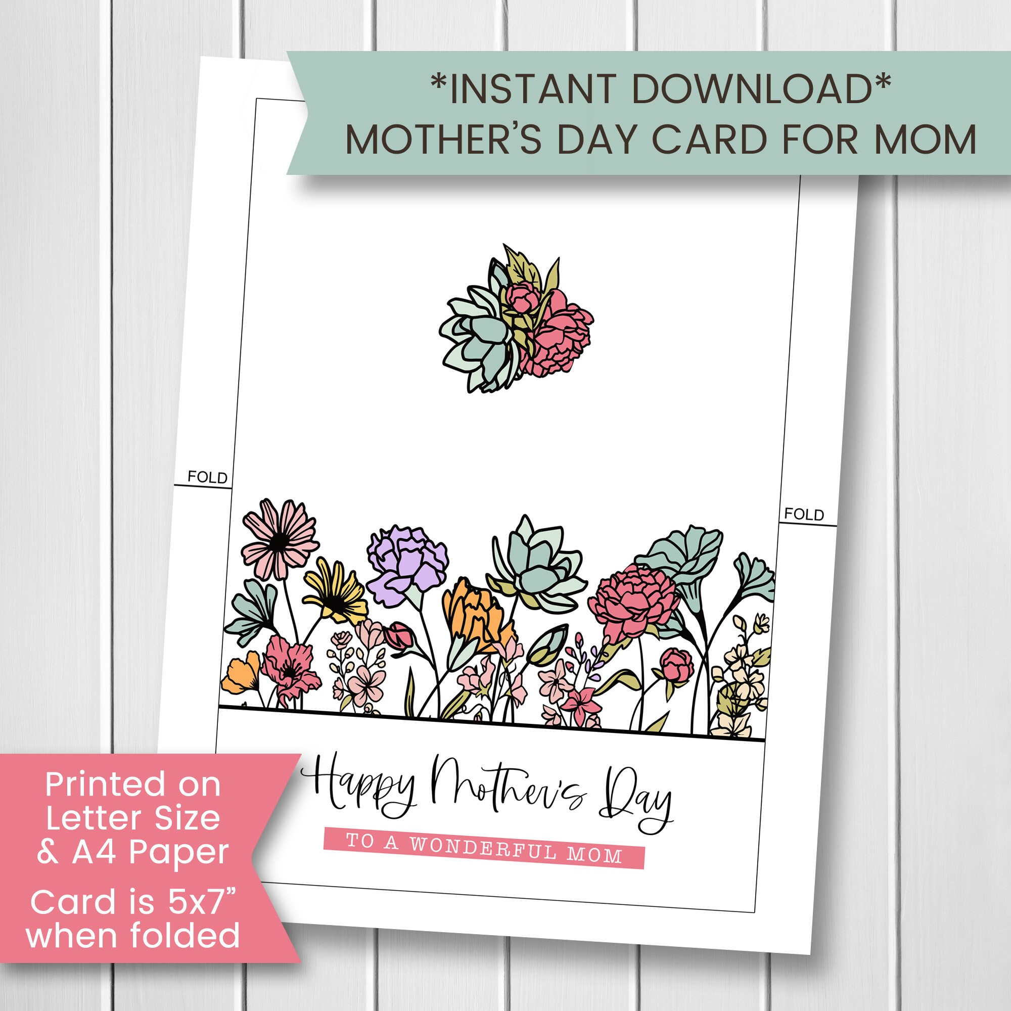 Printable Floral Mothers Day Card for Mom, Wildflowers Card, Digital ...