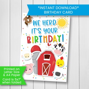 Carte d'anniversaire imprimable ferme pour neveu, carte d'anniversaire animal de basse-cour pour cousin, pour enfant, carte d'anniversaire animal de ferme, instantanée, numérique