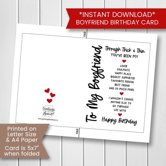 Biglietto di auguri di compleanno per fidanzato stampabile, biglietto di auguri per fidanzato, biglietto di auguri per il mio fidanzato, per l'anima gemella, download digitale istantaneo - Italia