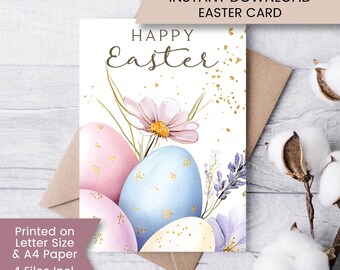 Printable Wildflower Easter Card for Grandmother, Easter Egg Card for Her, Boho Greeting Card, Digital File