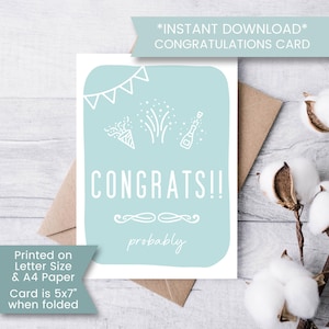 Printable Funny Congratulations Card for Friend, Sarcastic Congrats Card, for Coworker, Card to Congratulate, Instant Download, Digital