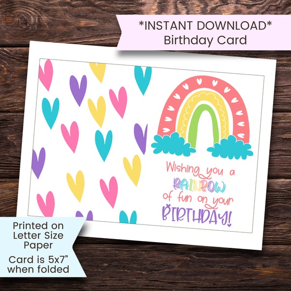 Printable Rainbow Card, Rainbow Birthday Card, Boho Rainbow Birthday Card, Rainbows, Boho, Whimsical, Printable, Digital, Download