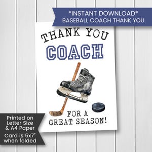 Tarjeta de agradecimiento para entrenador de hockey imprimible, agradecimiento para entrenador de hockey, entrenador asistente, reconocimiento al entrenador de hockey, fin de temporada, digital