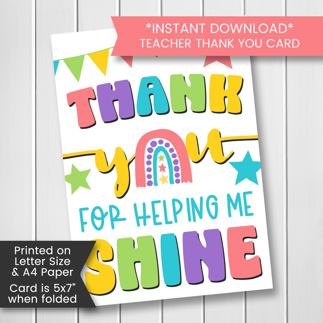 Teacher Appreciation Card, Printable Thank You Card for Kindergarten ...