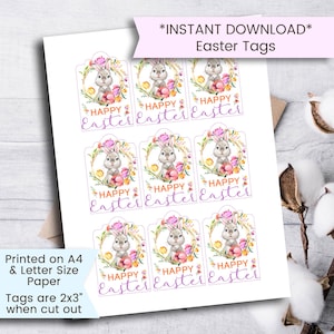 Easter Tags Printable, Easter Basket Tags, Easter Bunny Tag, Easter Gift Tag, Easter Bouquet, Easter Bunny, Happy Easter, Printable, Digital