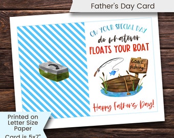 Fishing Father's Day Card, Gone Fishing Fathers Day Card, Fishing, Boat, Lure, Fishing Rod, Greeting Card, Printable, Digital, Download