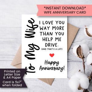 Tarjeta de aniversario divertida para esposa, tarjeta de aniversario imprimible para esposa, para mi esposa, tarjeta de esposo, descarga digital instantánea