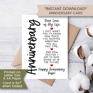 Cartão de aniversário engraçado para marido para impressão, cartão de aniversário para esposa, amor da minha vida, cartão de primeiro aniversário, instantâneo, download digital