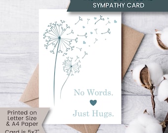Printable Sympathy Card for Friend, No Words Just Hugs Condolence Grieving Card for Loved One, Thinking of You, Downloadable, Digital Card