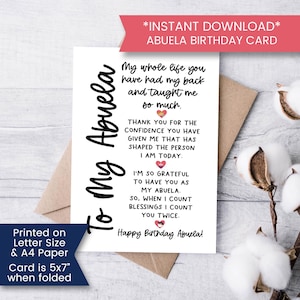 Tarjeta de cumpleaños para abuela imprimible, tarjeta de cumpleaños para la mejor abuela, tarjeta de cumpleaños de un nieto, agradecimiento, cumpleaños de la abuela, digital