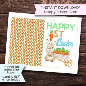Fröhliche 1. Osterkarte zum Ausdrucken, Frohe Ostern, Osterhase Karte, Ostergrußkarte, Babys erste Ostern zum Ausdrucken, Instant Download