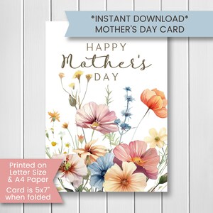 Utskrivbart vildblommigt mors dagskort, pressade blommor mors dagskort, blommigt kort, boho gratulationskort, Cottagecore, digital fil bild 4