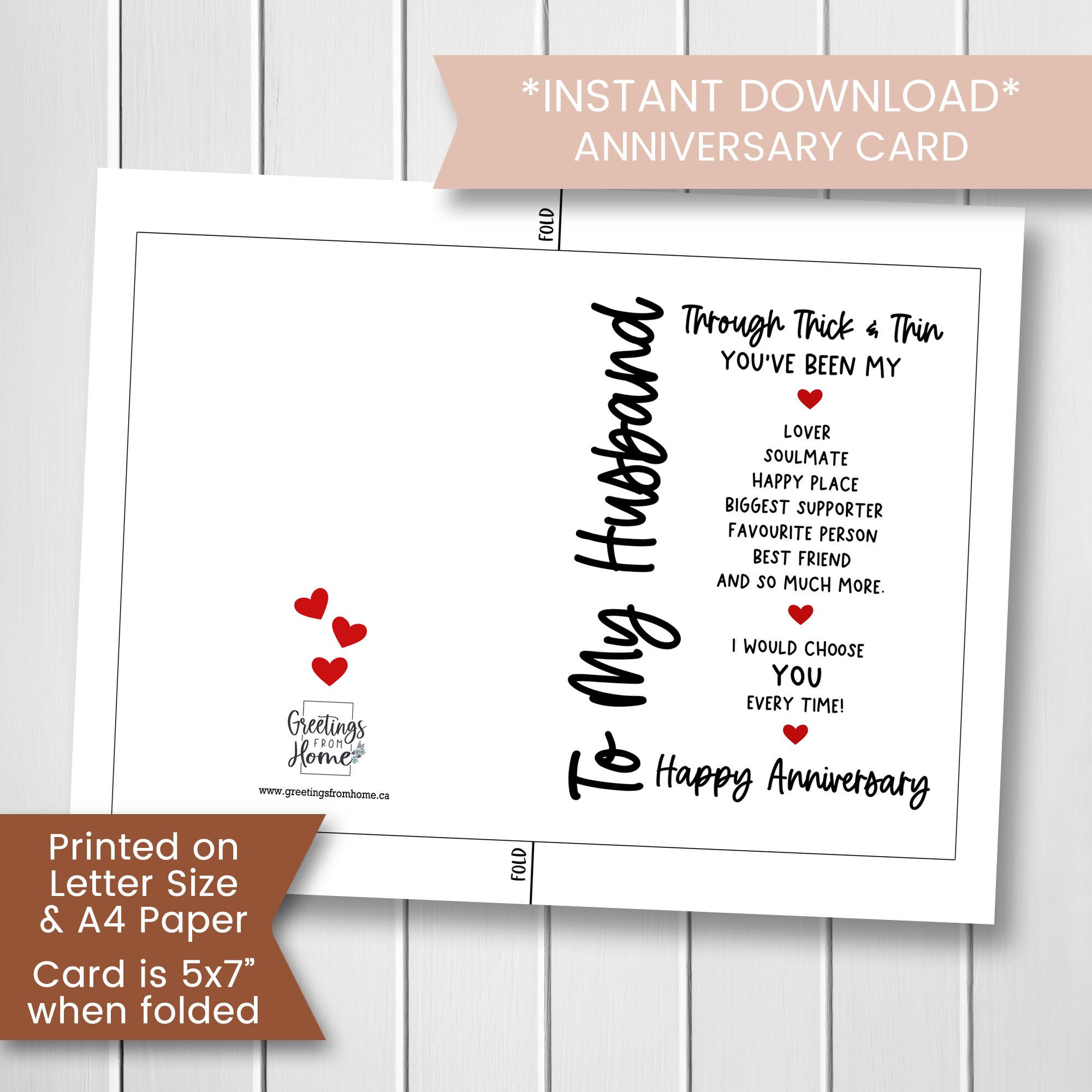 Anniversary Card for Husband Printable, Husband First Anniversary ...